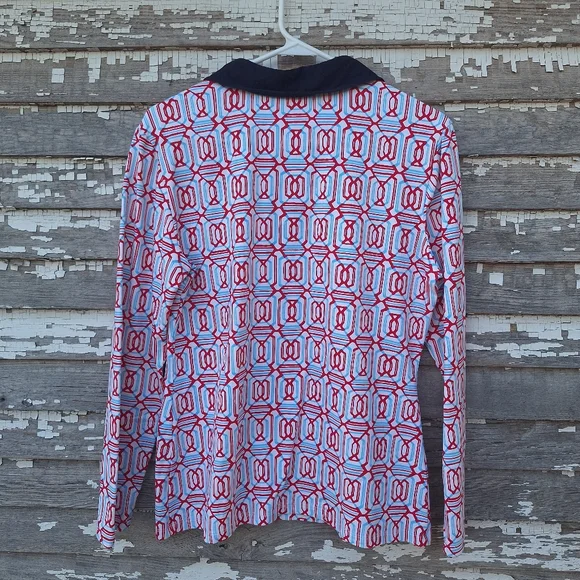 J. McLaughlin Signature Catalina Geometric Print Polo Collared Button Shirt Top - Picture 5 of 7